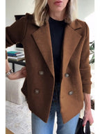 Full Size Knitted Sleeve Wool Blend Double-Breasted Blazer Plus Size.