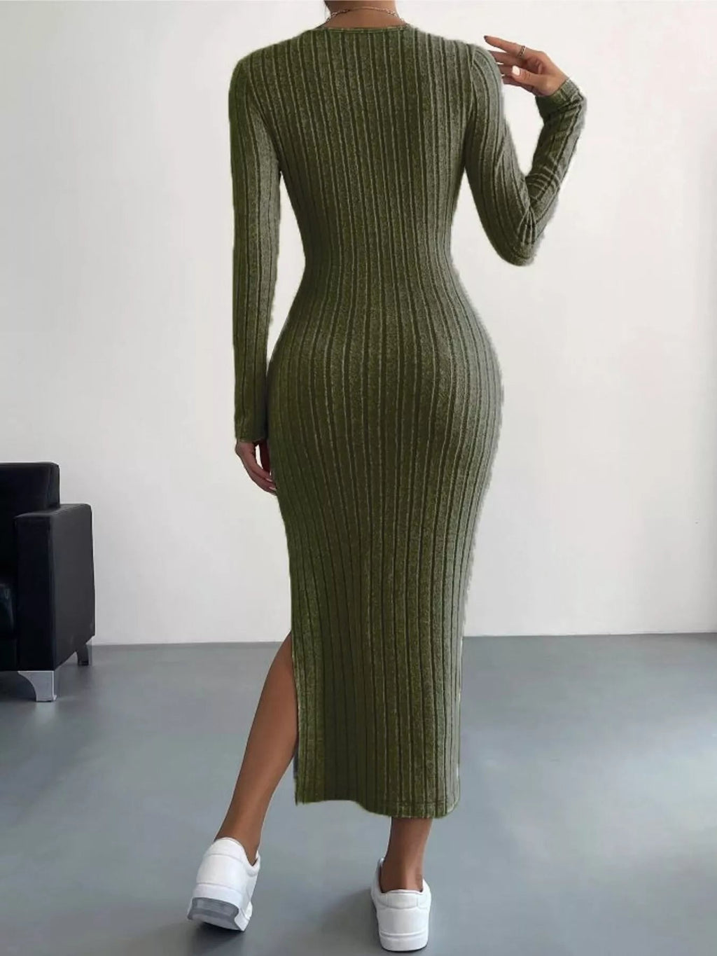 Full Size Ribbed Knit Bodycon Midi Dress Plus Size.