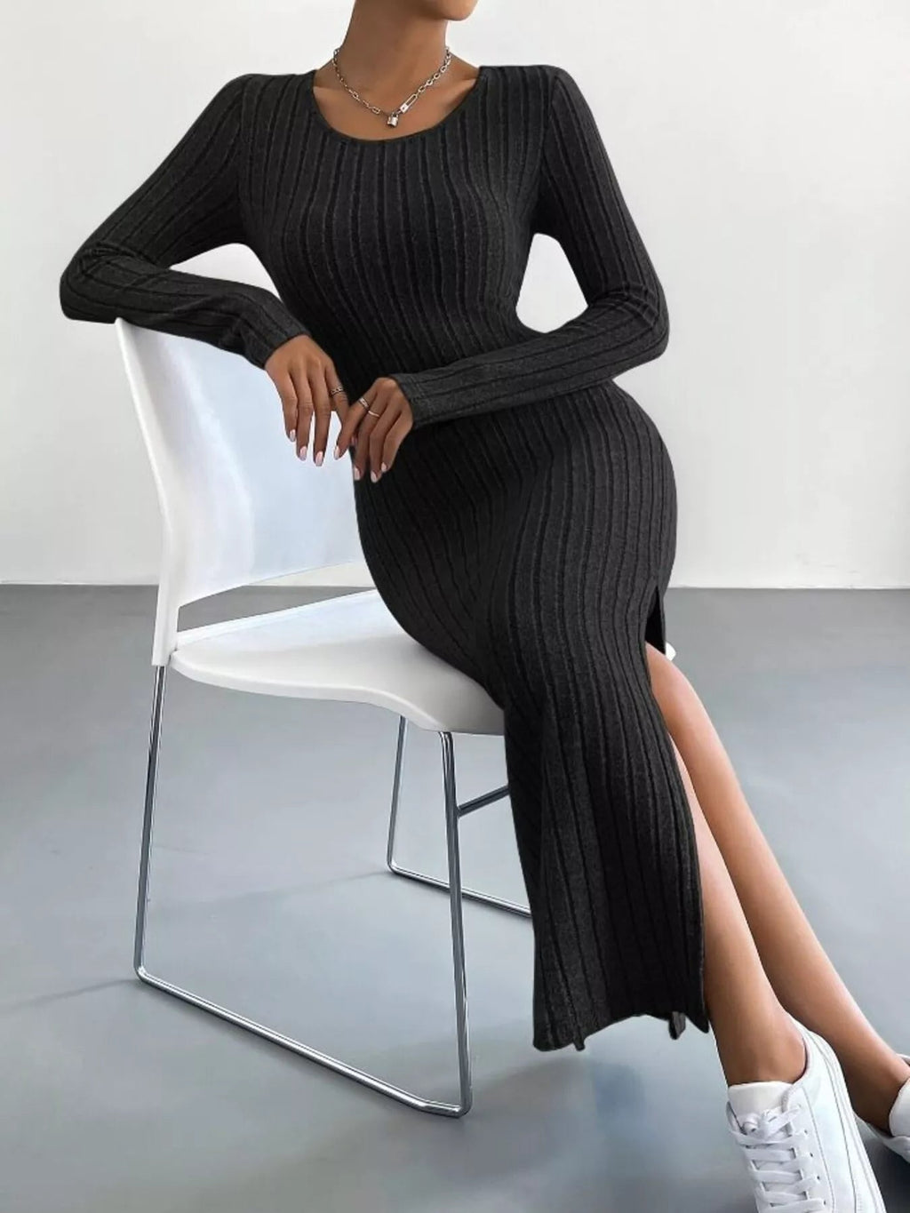 Full Size Ribbed Knit Bodycon Midi Dress Plus Size.