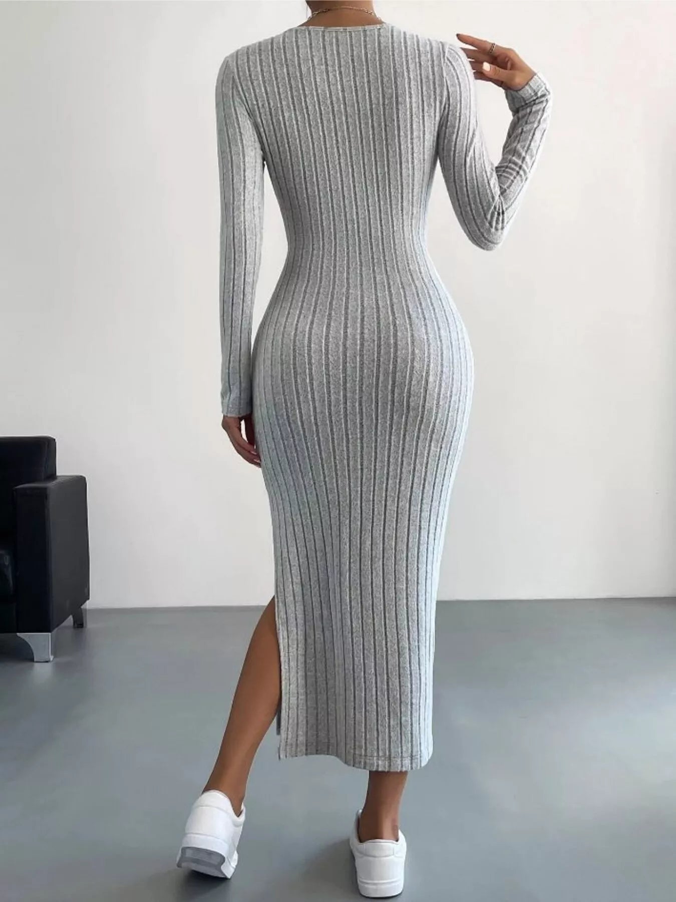 Full Size Ribbed Knit Bodycon Midi Dress Plus Size.
