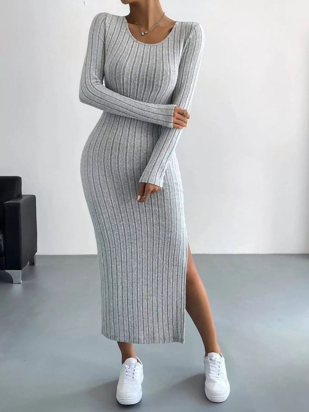 Full Size Ribbed Knit Bodycon Midi Dress Plus Size.