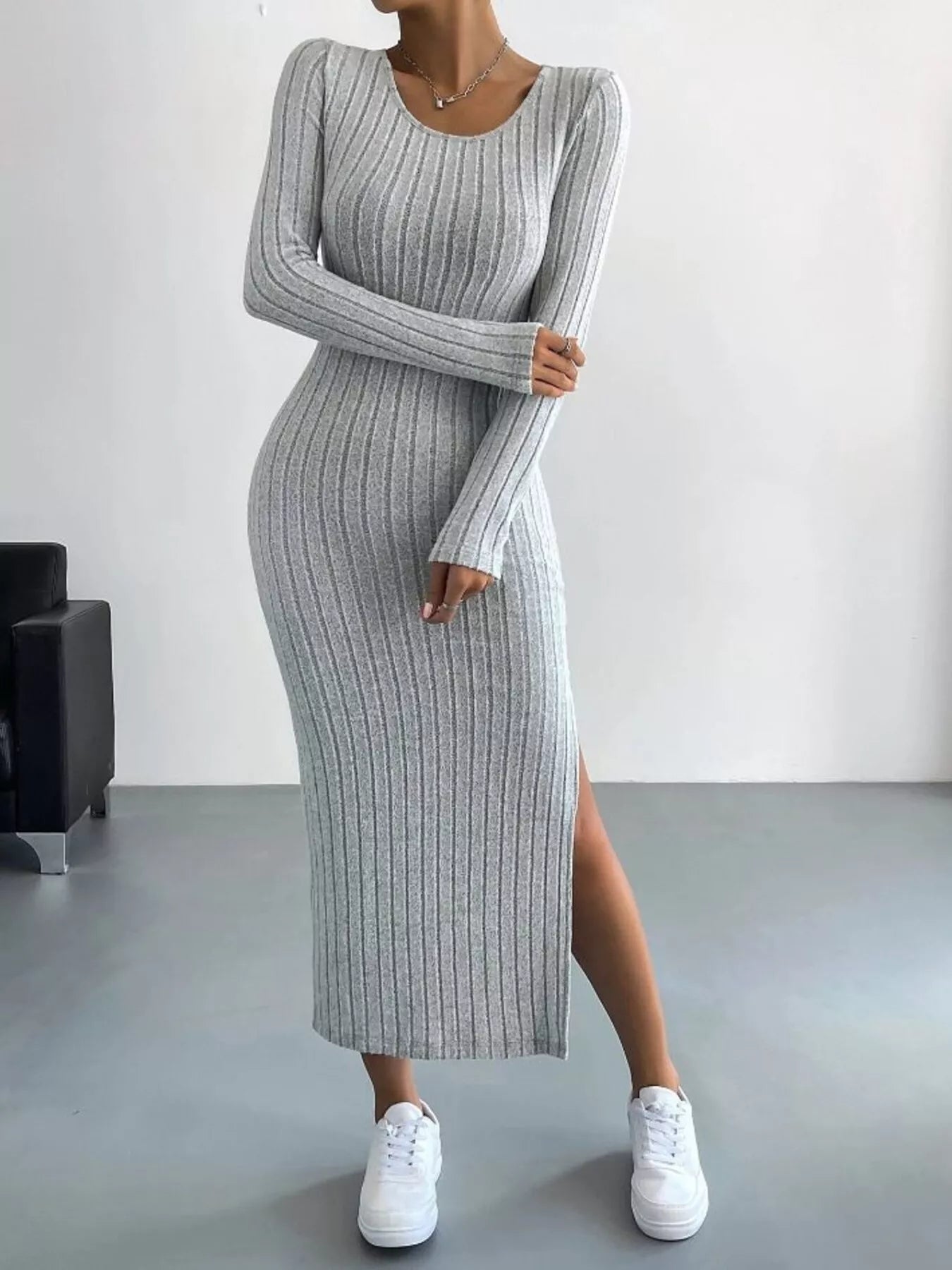 Full Size Ribbed Knit Bodycon Midi Dress Plus Size.