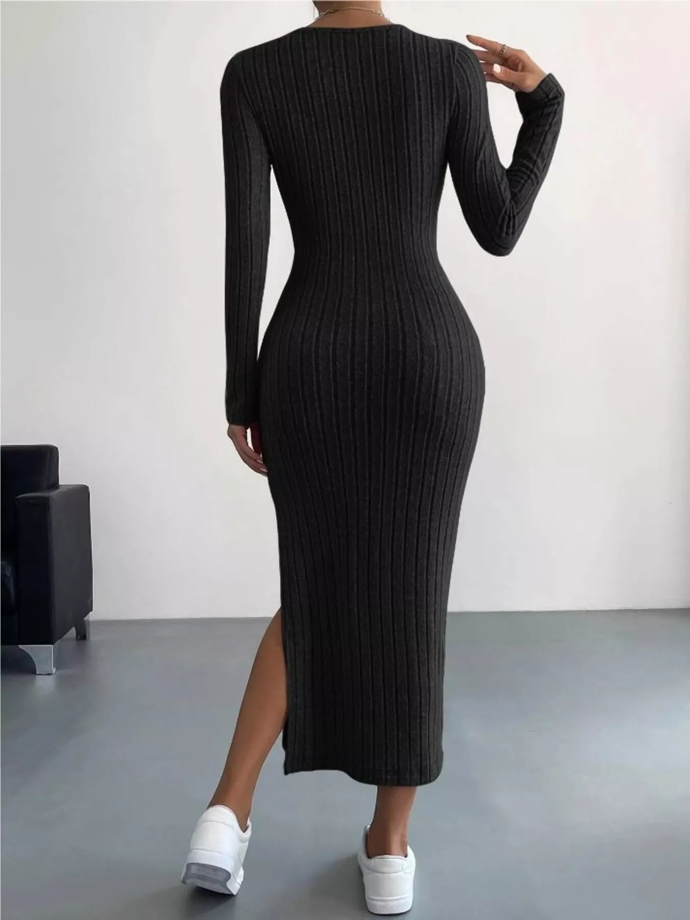 Full Size Ribbed Knit Bodycon Midi Dress Plus Size.