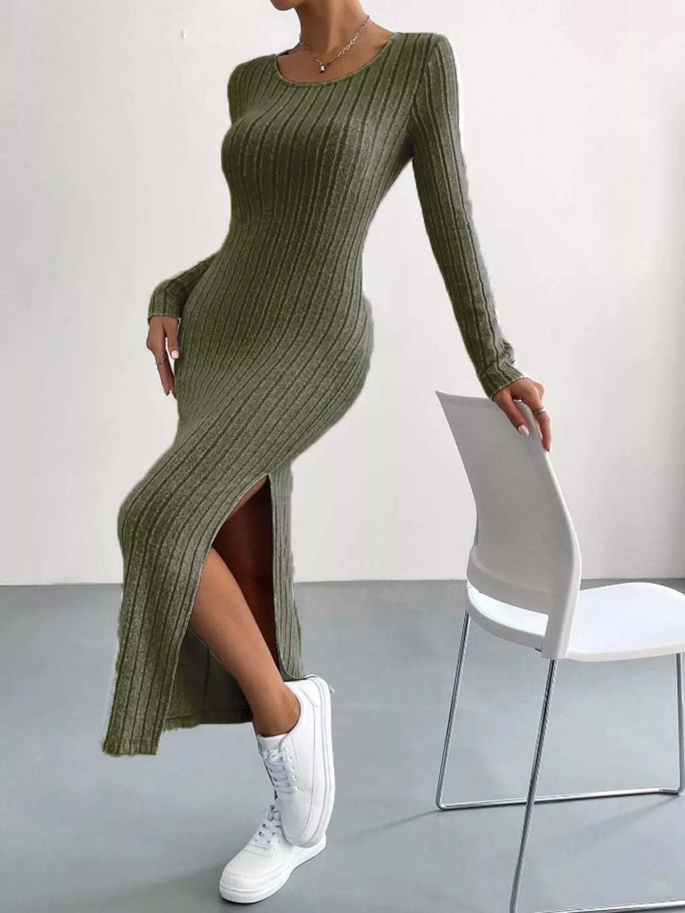 Full Size Ribbed Knit Bodycon Midi Dress Plus Size.