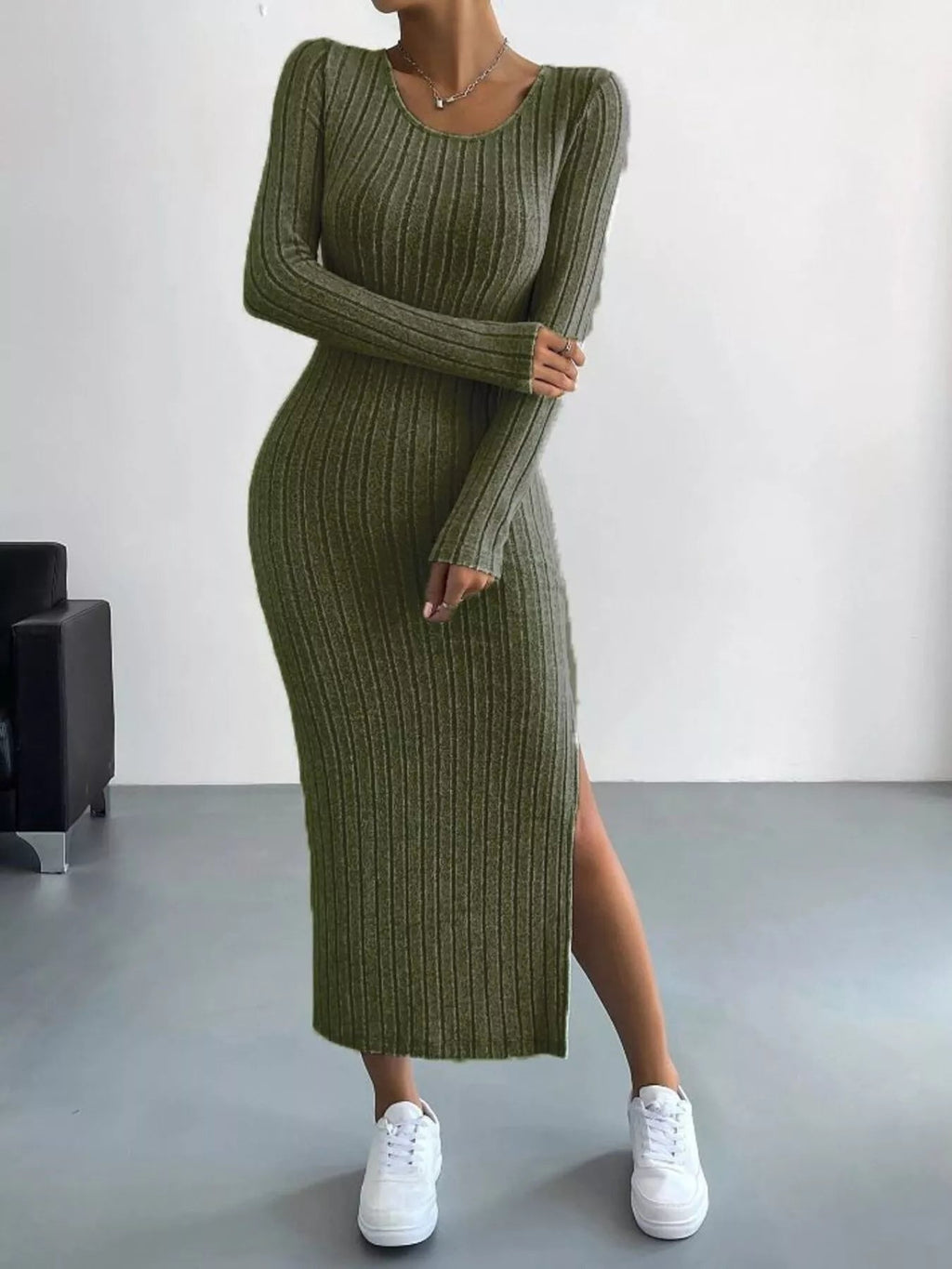 Full Size Ribbed Knit Bodycon Midi Dress Plus Size.