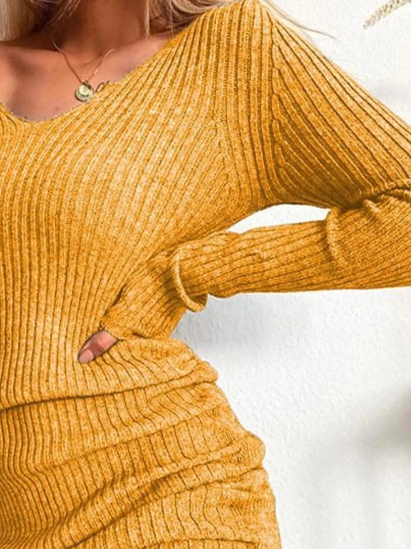 Full Size Ribbed Knit Drawstring Bodycon Sweater Dress Plus Size.