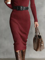 Full Size Ribbed Knit Turtleneck Sweater Dress Plus Size.