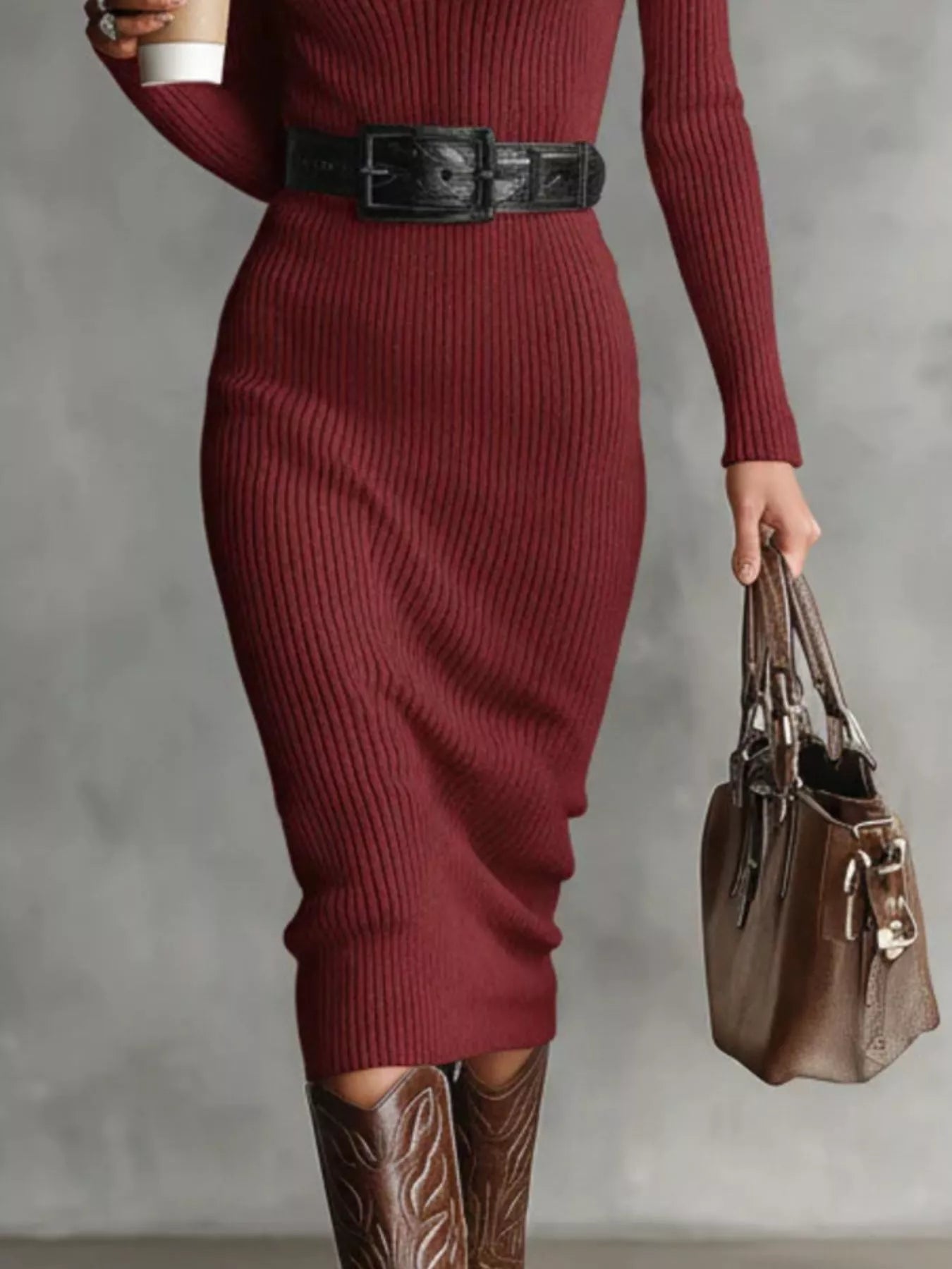 Full Size Ribbed Knit Turtleneck Sweater Dress Plus Size.