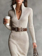 Full Size Ribbed Knit Turtleneck Sweater Dress Plus Size.