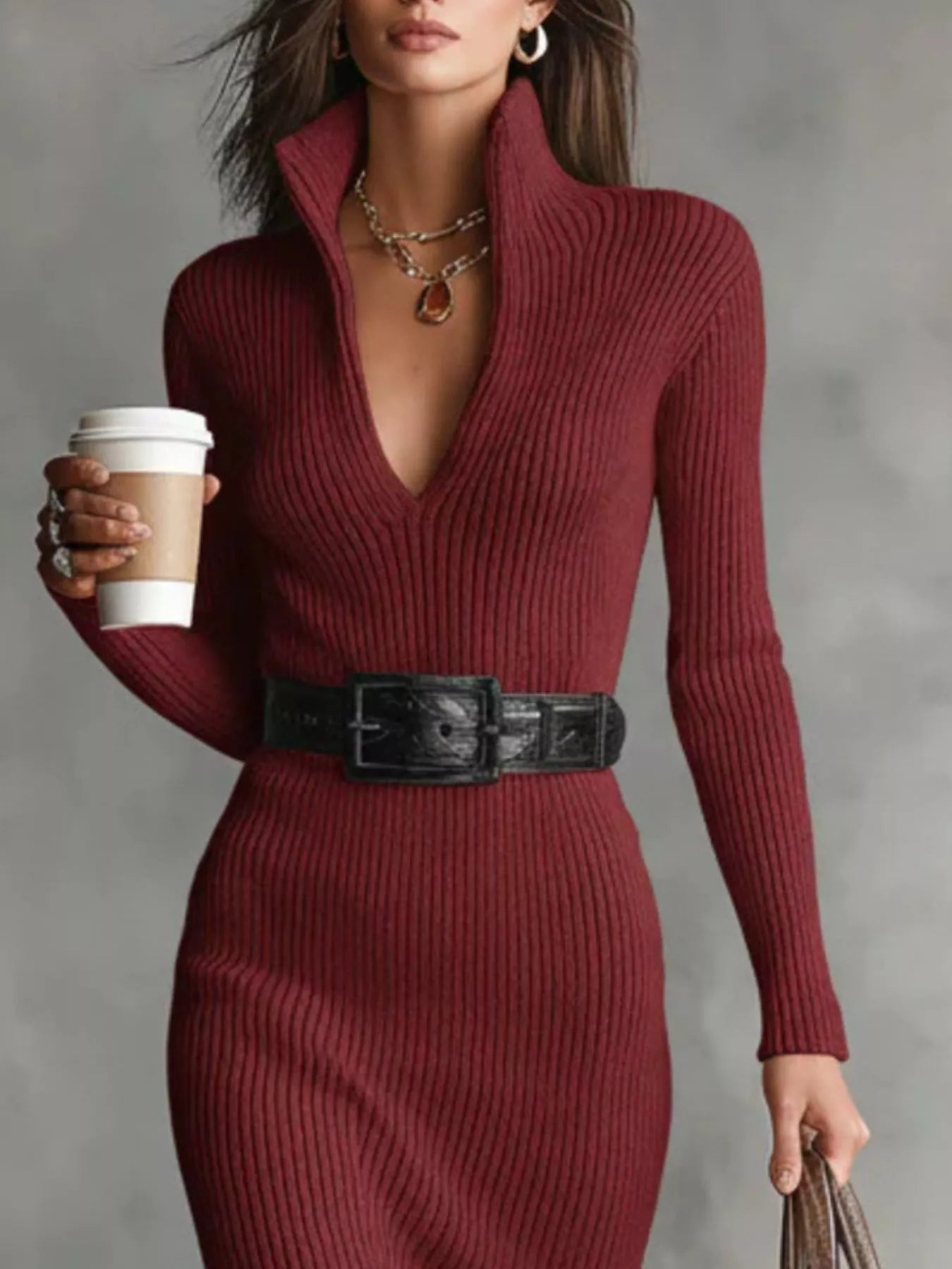 Full Size Ribbed Knit Turtleneck Sweater Dress Plus Size.