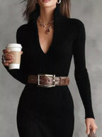 Full Size Ribbed Knit Turtleneck Sweater Dress Plus Size.