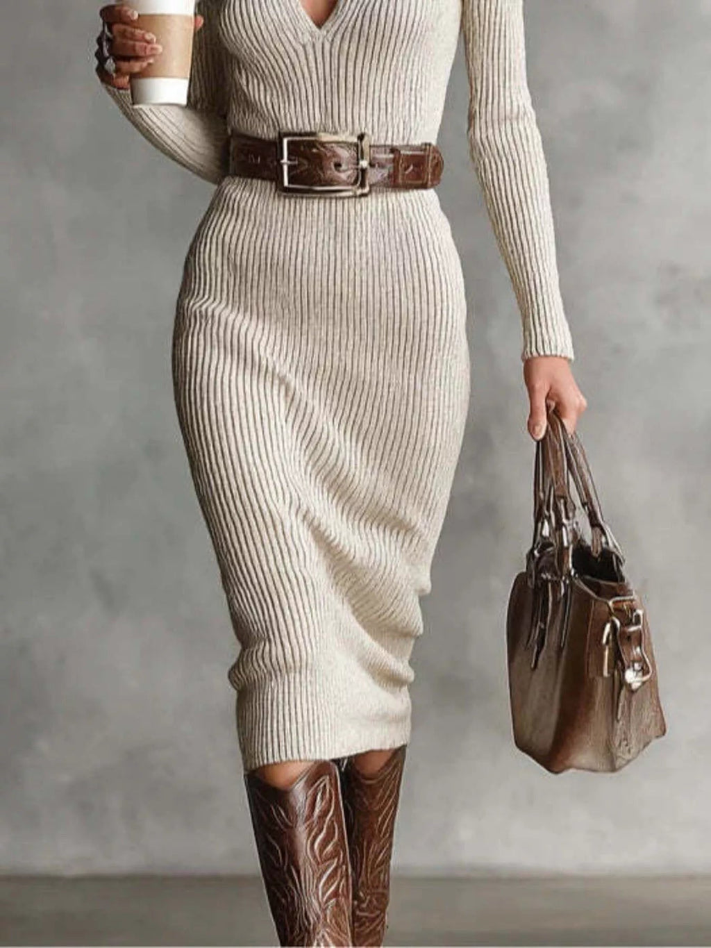 Full Size Ribbed Knit Turtleneck Sweater Dress Plus Size.