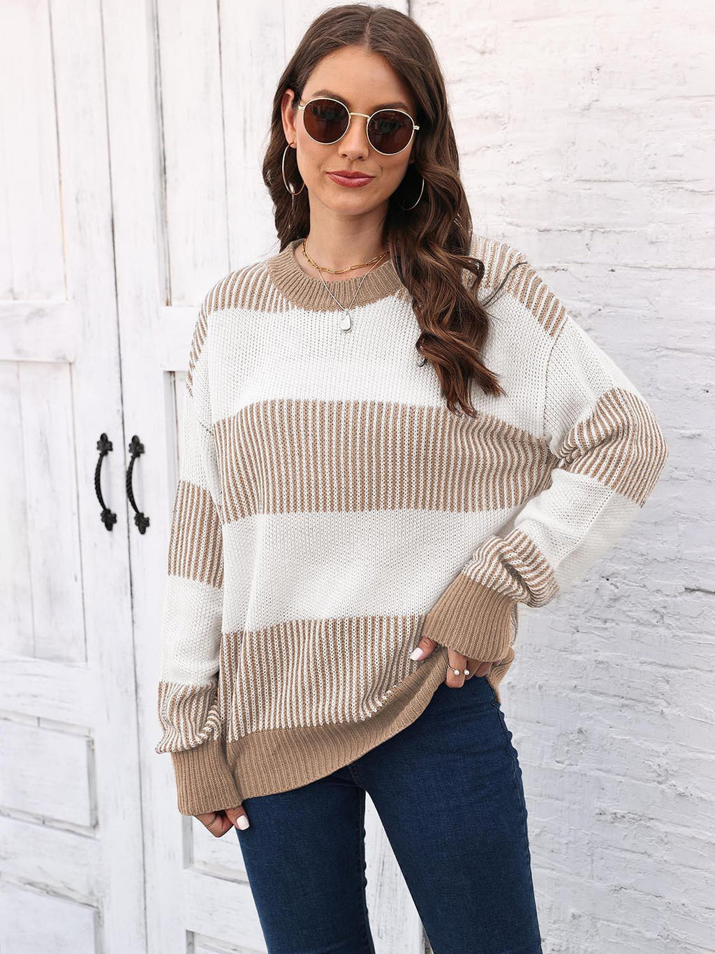 Full Size Round Neck Drop Shoulder Sweater.