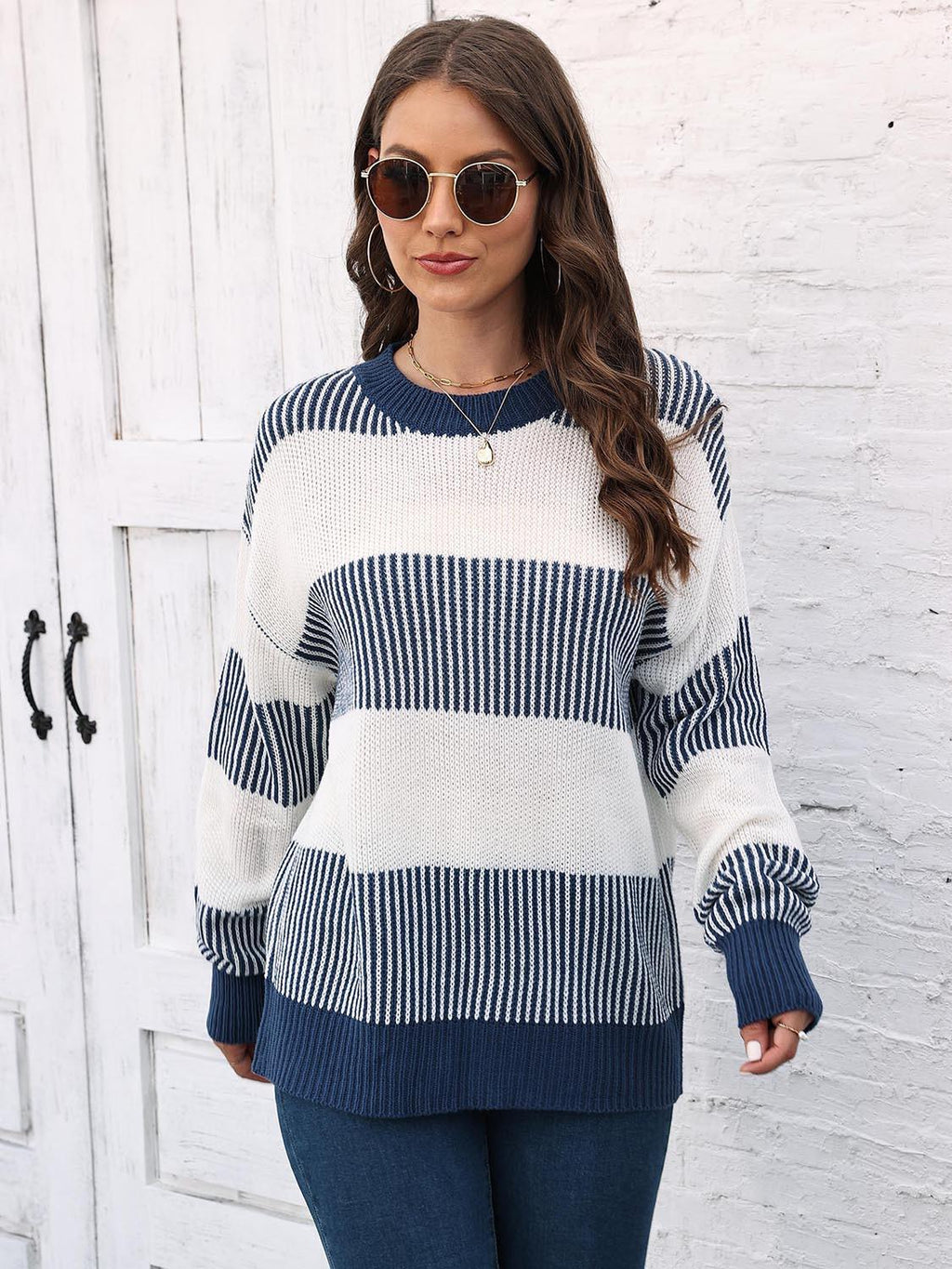 Full Size Round Neck Drop Shoulder Sweater.