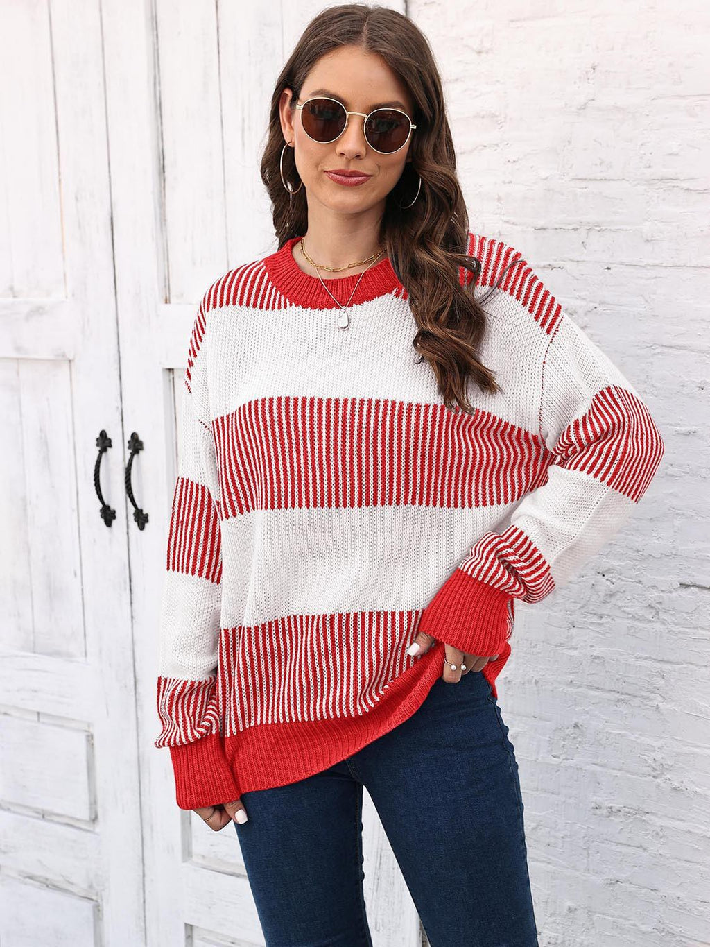 Full Size Round Neck Drop Shoulder Sweater.