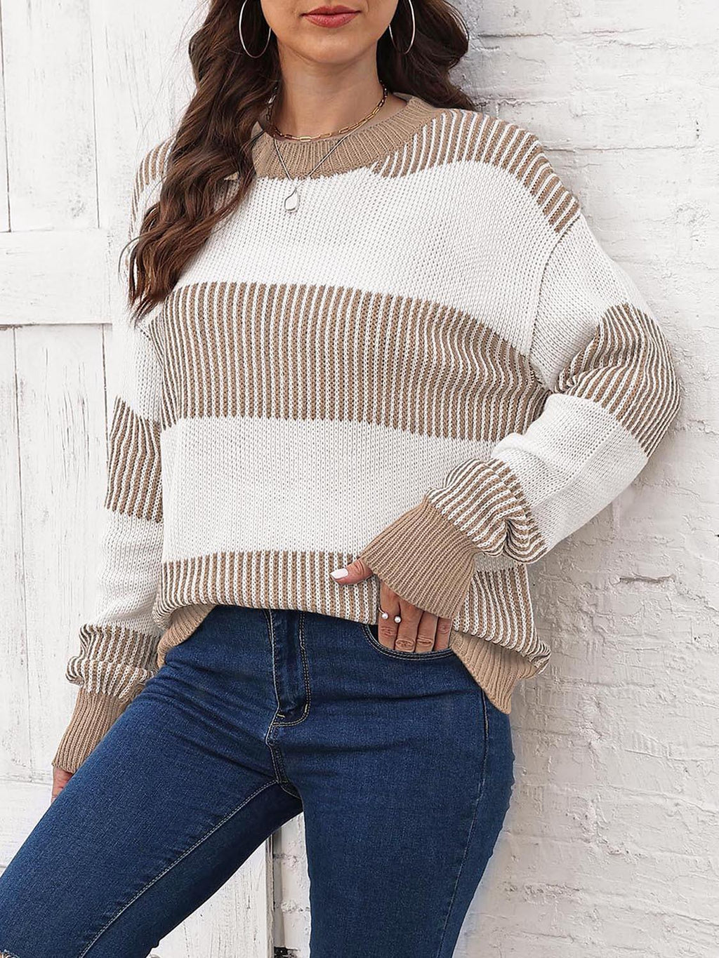 Full Size Round Neck Drop Shoulder Sweater.
