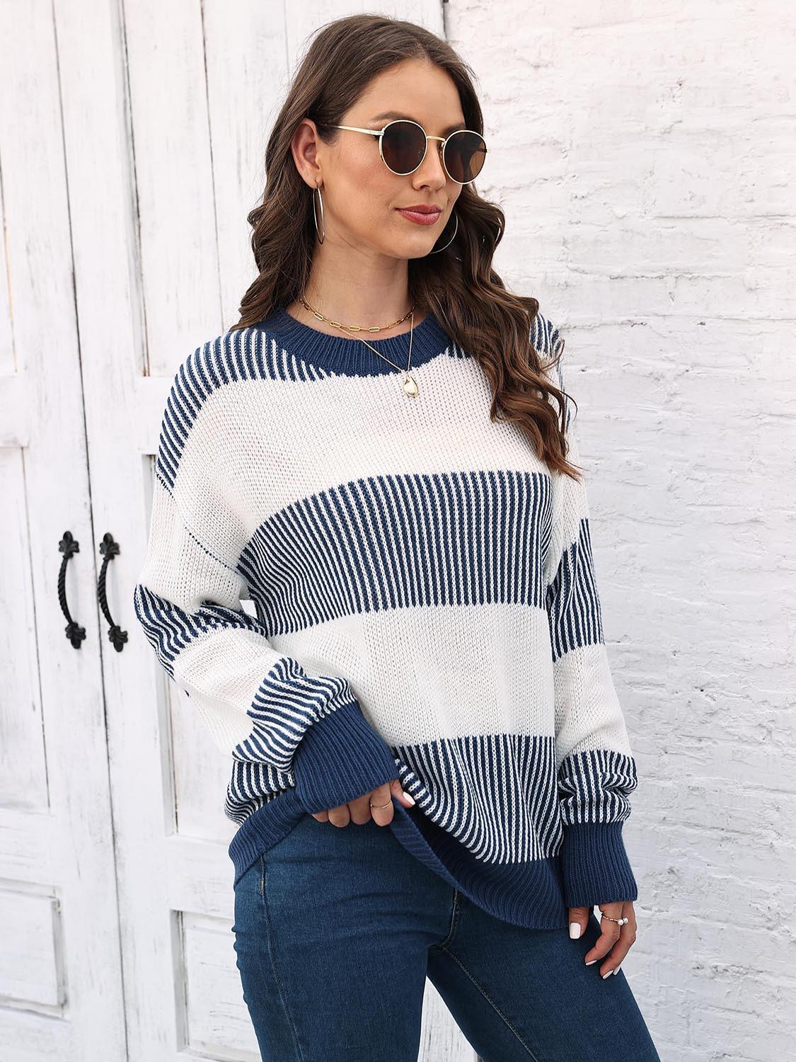 Full Size Round Neck Drop Shoulder Sweater.