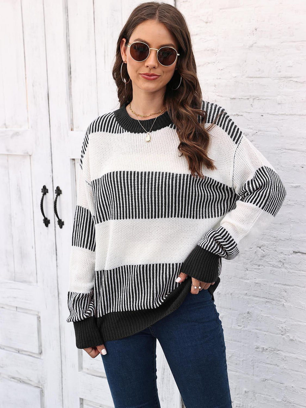 Full Size Round Neck Drop Shoulder Sweater.