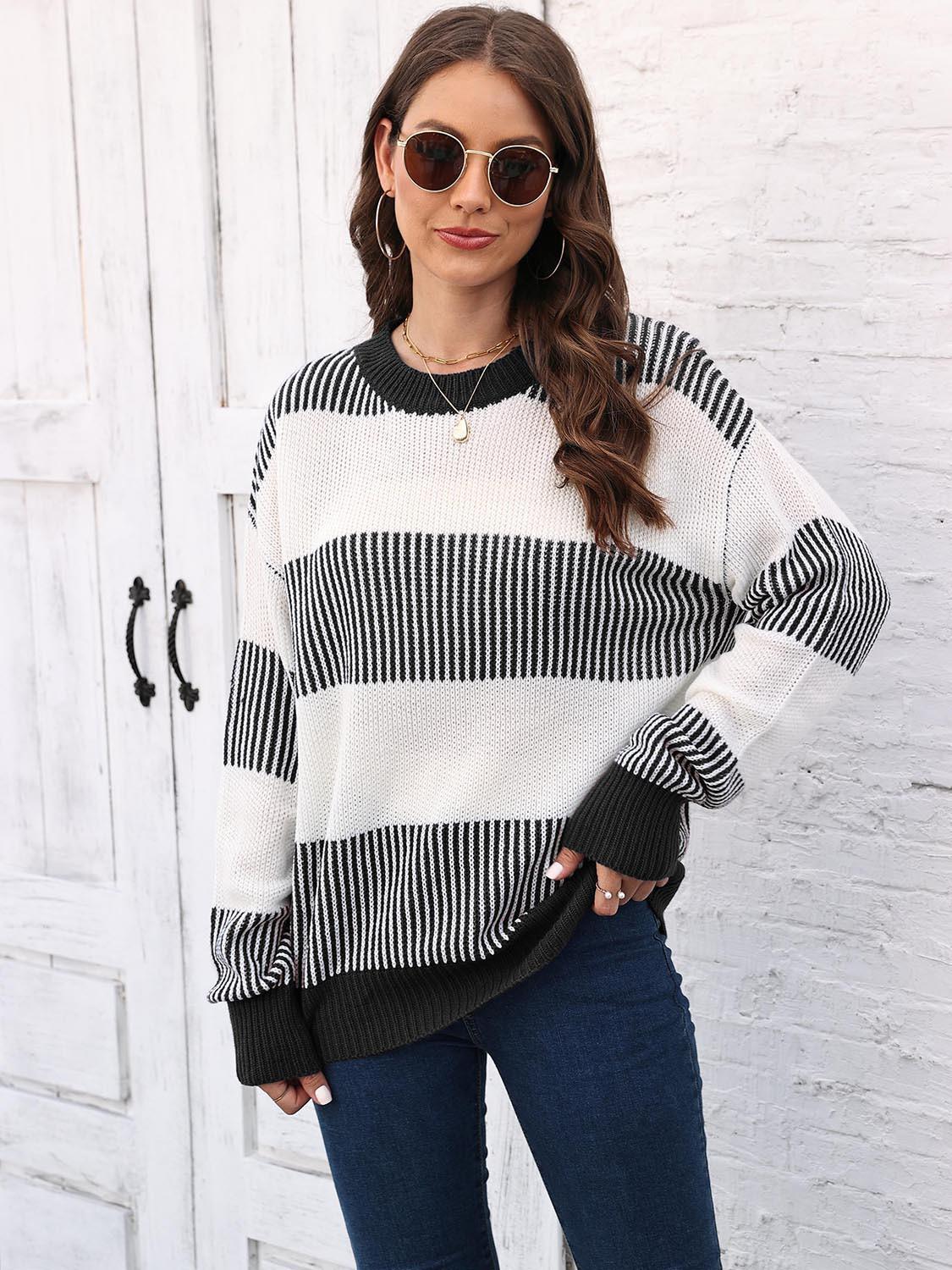 Full Size Round Neck Drop Shoulder Sweater.