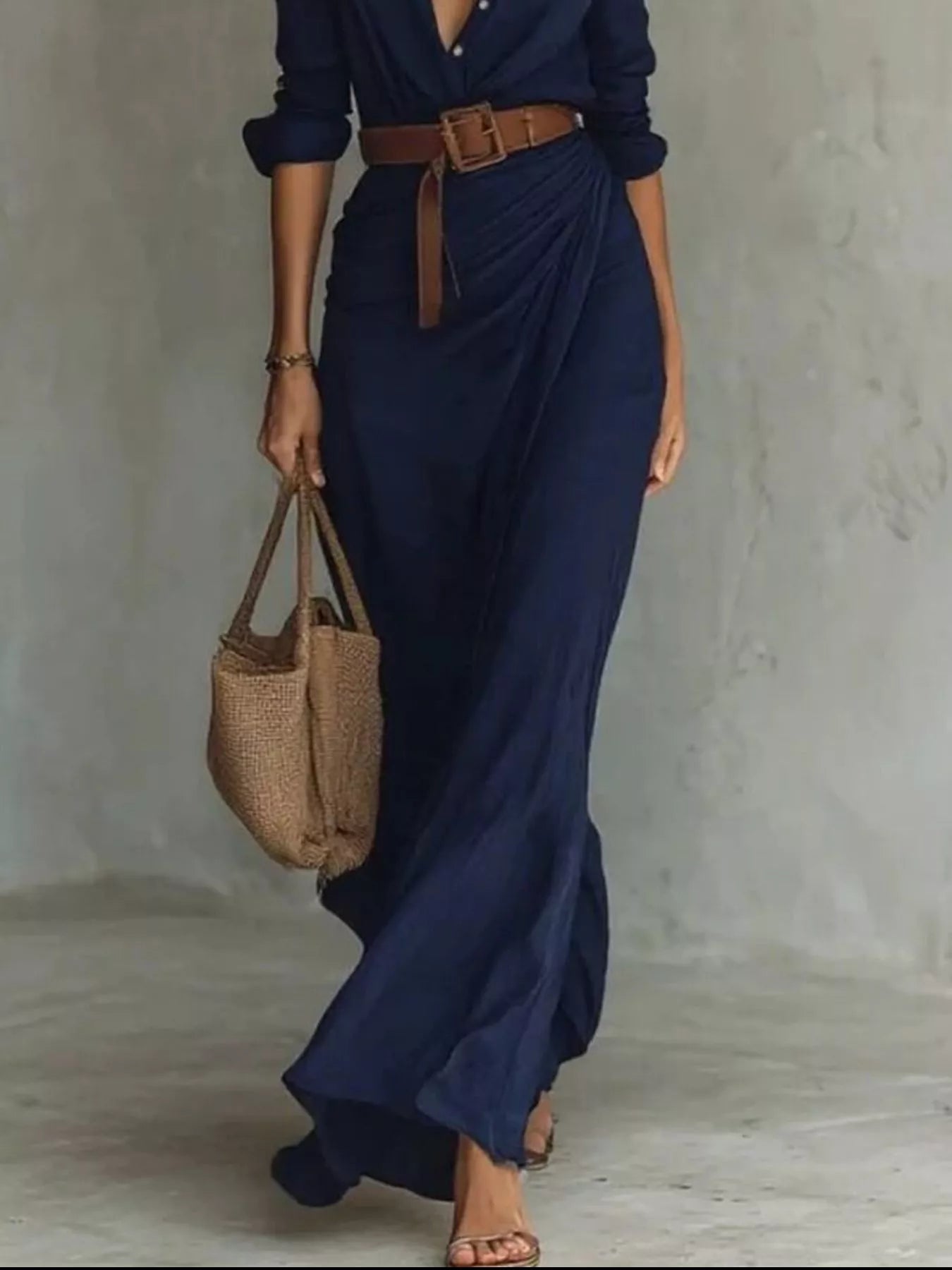Full Size Ruched Long Sleeve Maxi Dress Plus Size.