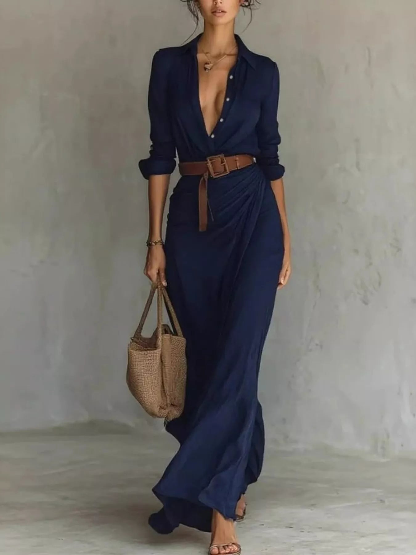 Full Size Ruched Long Sleeve Maxi Dress Plus Size.