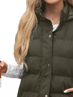 Plus size hooded padded vest providing warmth and style for comfortable outdoor wear.