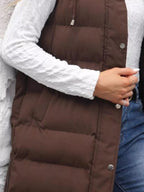 Plus size hooded padded vest providing warmth and style for comfortable outdoor wear.