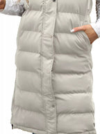Plus size hooded padded vest providing warmth and style for comfortable outdoor wear.