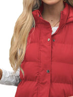 Plus size hooded padded vest providing warmth and style for comfortable outdoor wear.