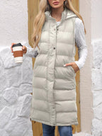 Plus size hooded padded vest providing warmth and style for comfortable outdoor wear.