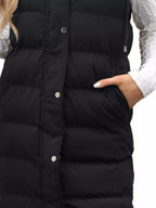Plus size hooded padded vest providing warmth and style for comfortable outdoor wear.