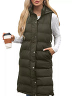 Plus size hooded padded vest providing warmth and style for comfortable outdoor wear.