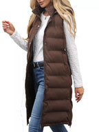 Plus size hooded padded vest providing warmth and style for comfortable outdoor wear.