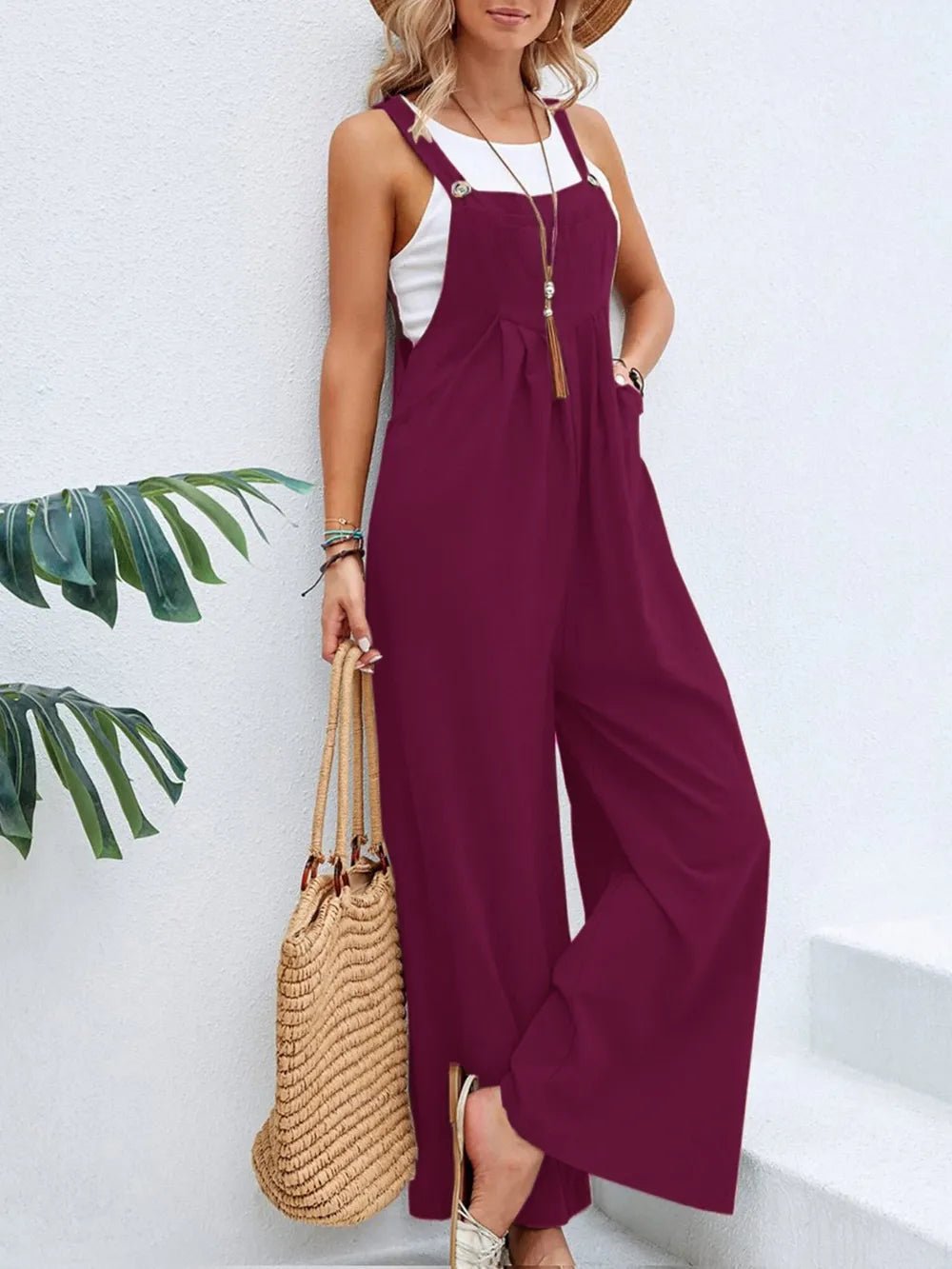 Full Size Square Neck Wide Strap Overalls