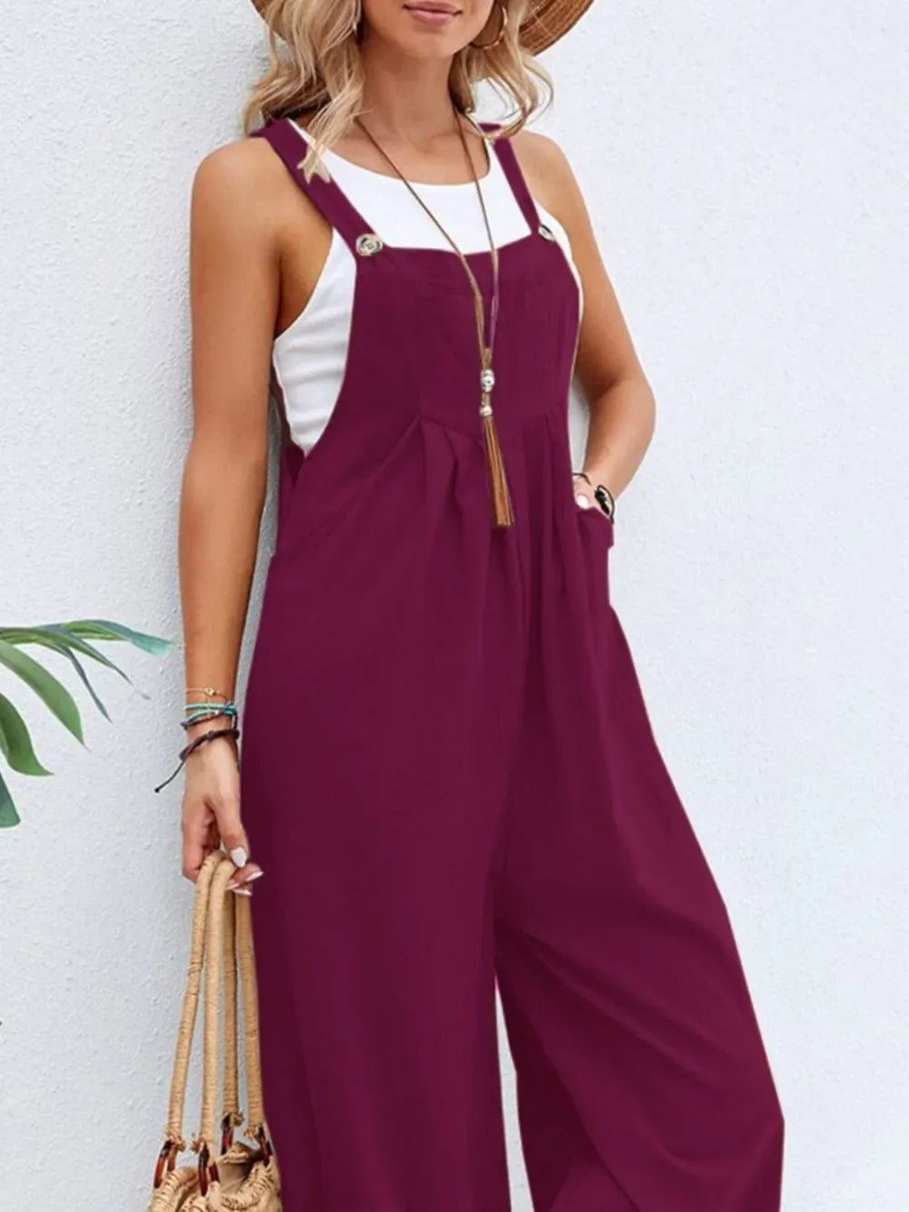 Full Size Square Neck Wide Strap Overalls