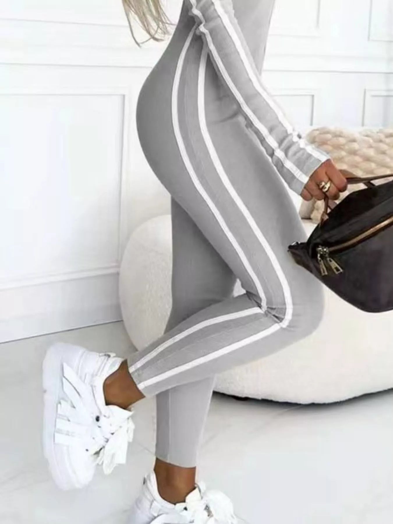 Full Size Stripe Zip-Front Long Sleeve Jumpsuit Plus Size.