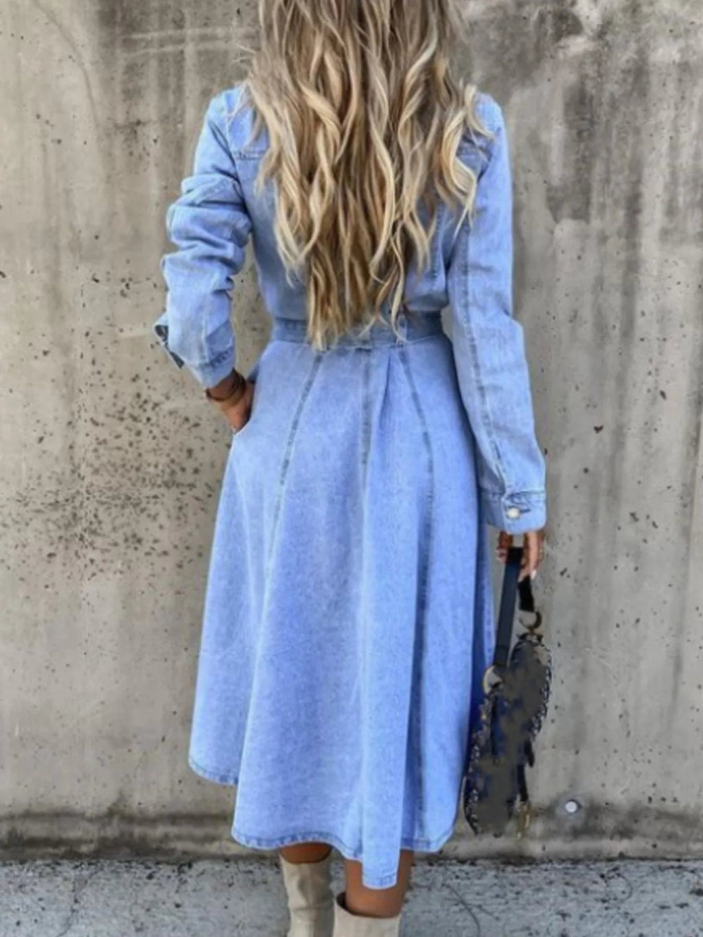 Full Size Tie Waist Button Front Denim Shirt Dress Plus Size.