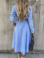 Full Size Tie Waist Button Front Denim Shirt Dress Plus Size.