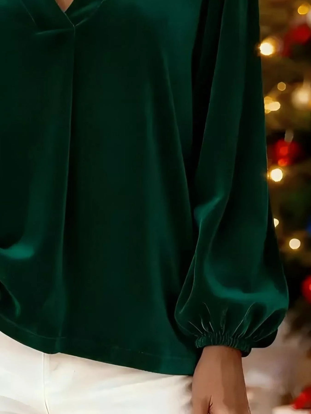 Velvet plus size blouse with elegant V-neck design, perfect for formal and casual occasions