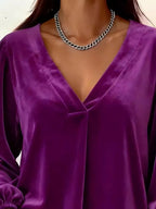 Velvet plus size blouse with elegant V-neck design, perfect for formal and casual occasions