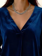 Velvet plus size blouse with elegant V-neck design, perfect for formal and casual occasions