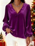 Velvet plus size blouse with elegant V-neck design, perfect for formal and casual occasions