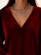 Velvet plus size blouse with elegant V-neck design, perfect for formal and casual occasions