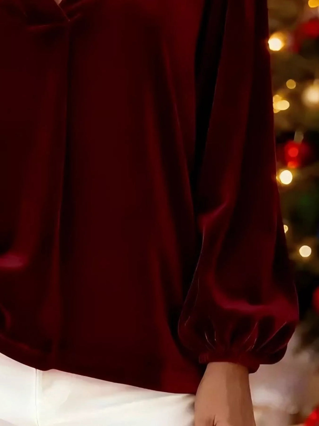 Velvet plus size blouse with elegant V-neck design, perfect for formal and casual occasions