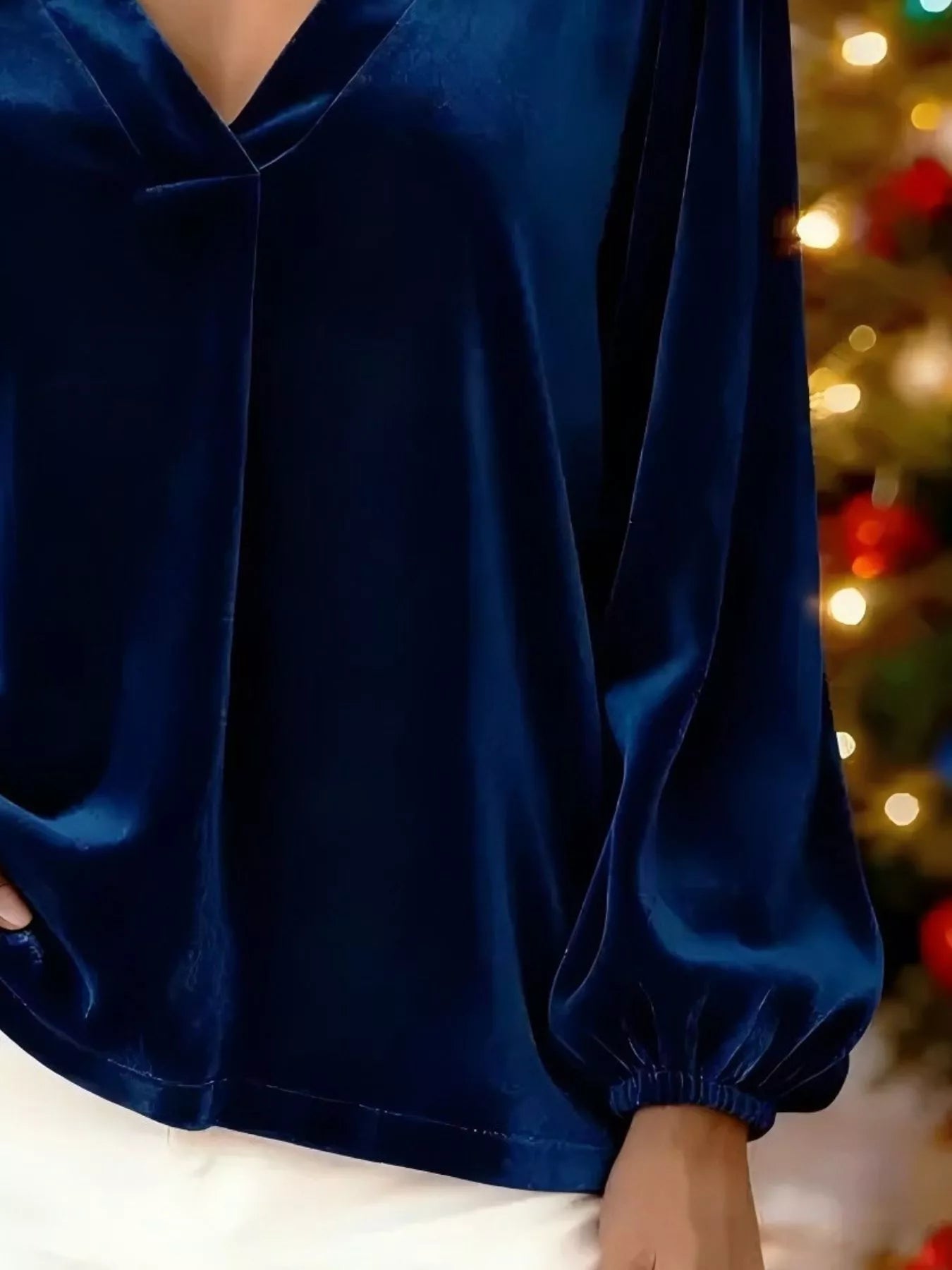 Velvet plus size blouse with elegant V-neck design, perfect for formal and casual occasions