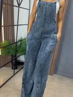 Full Size Wide Leg Washed Denim Overalls Plus Size.