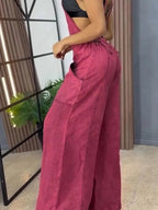 Full Size Wide Leg Washed Denim Overalls Plus Size.