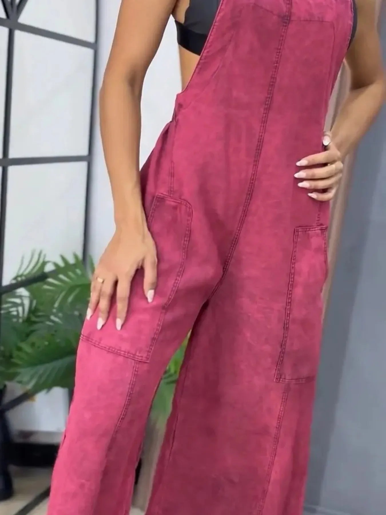 Full Size Wide Leg Washed Denim Overalls Plus Size.