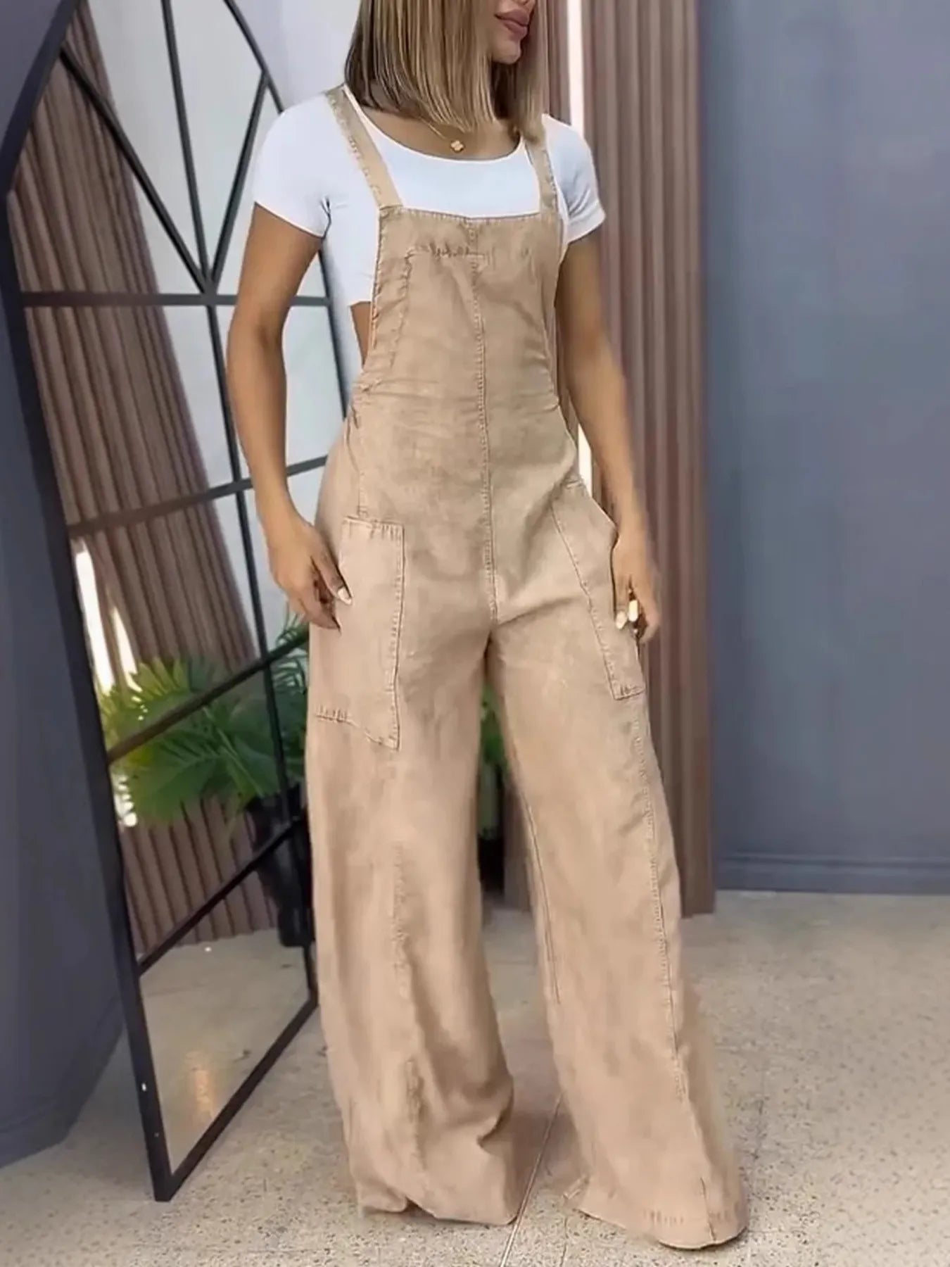 Full Size Wide Leg Washed Denim Overalls Plus Size.