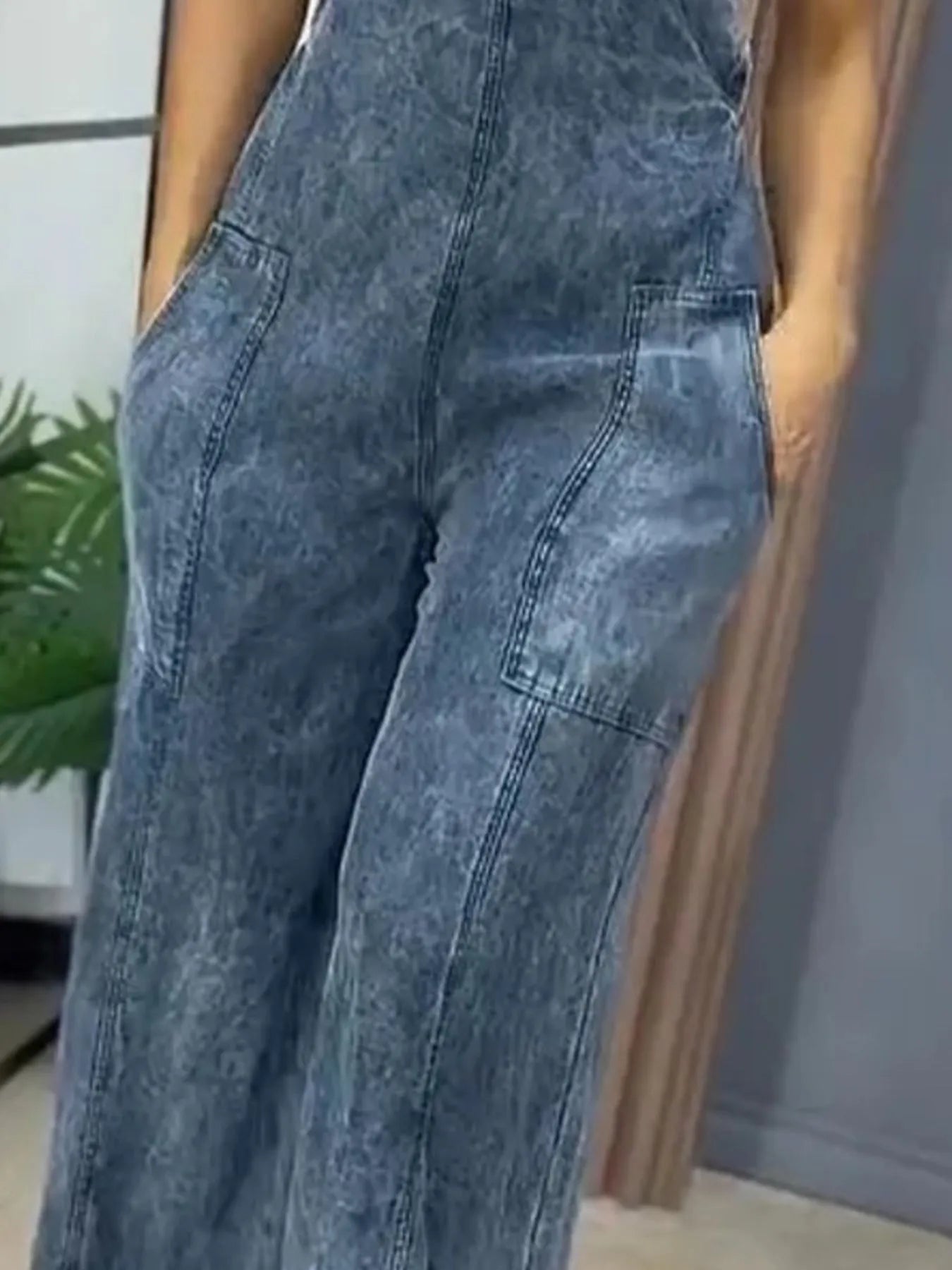 Full Size Wide Leg Washed Denim Overalls Plus Size.